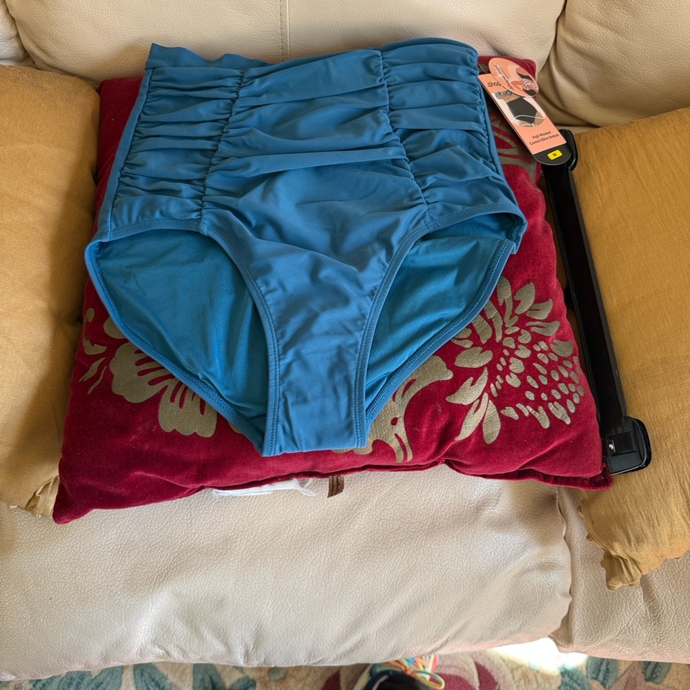 Shapermint Teal Ruched High-Waist Swim Bottom